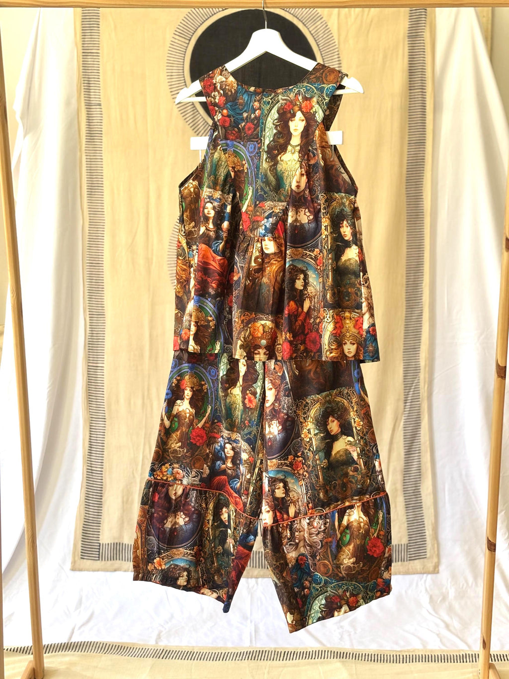 Cotton Sleeveless Top and Pants Set:  Digital Print Coordinate