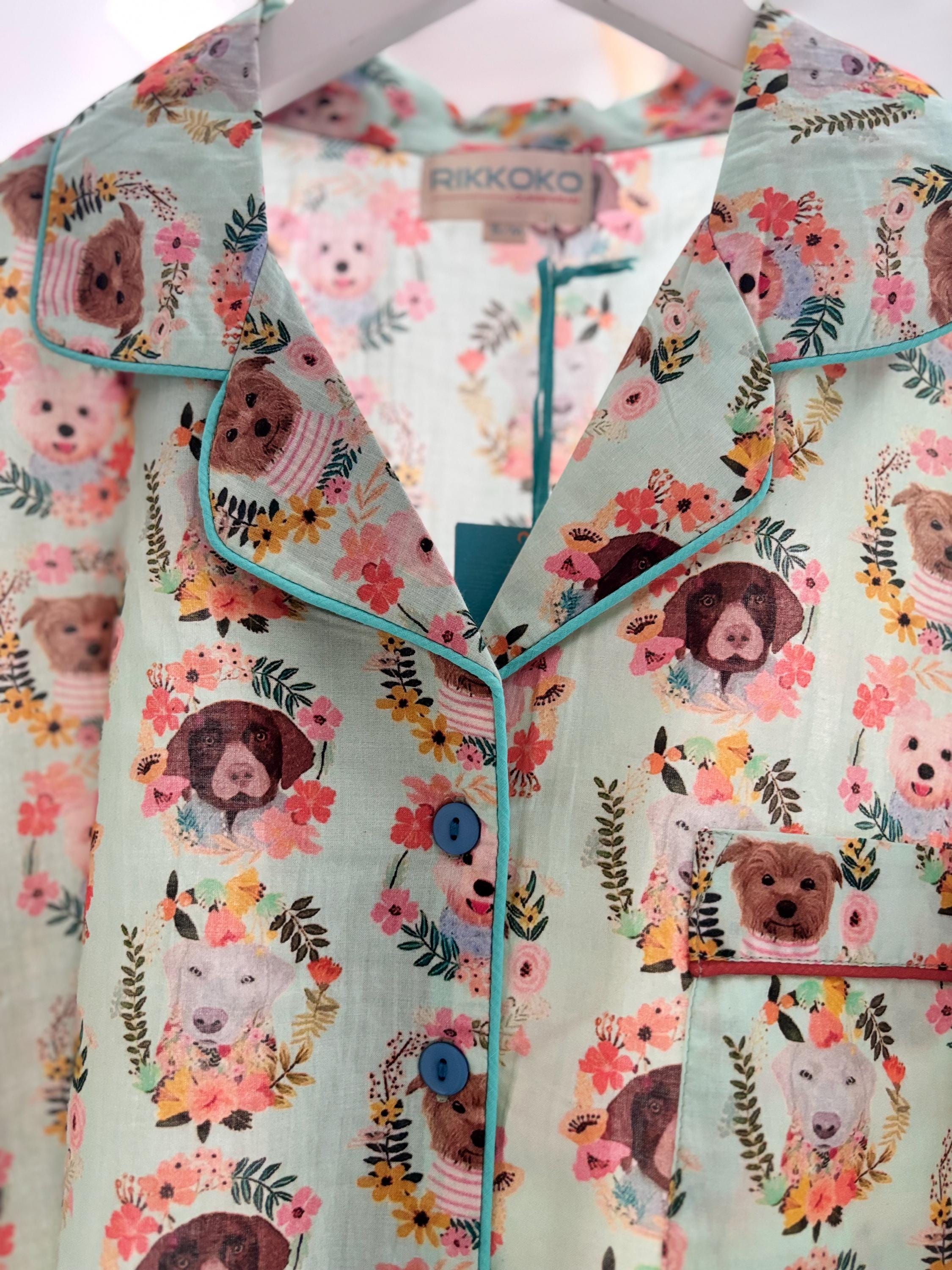 Dog Print Cotton Pyjama Set: Women's Lounge Shorts Coordinate