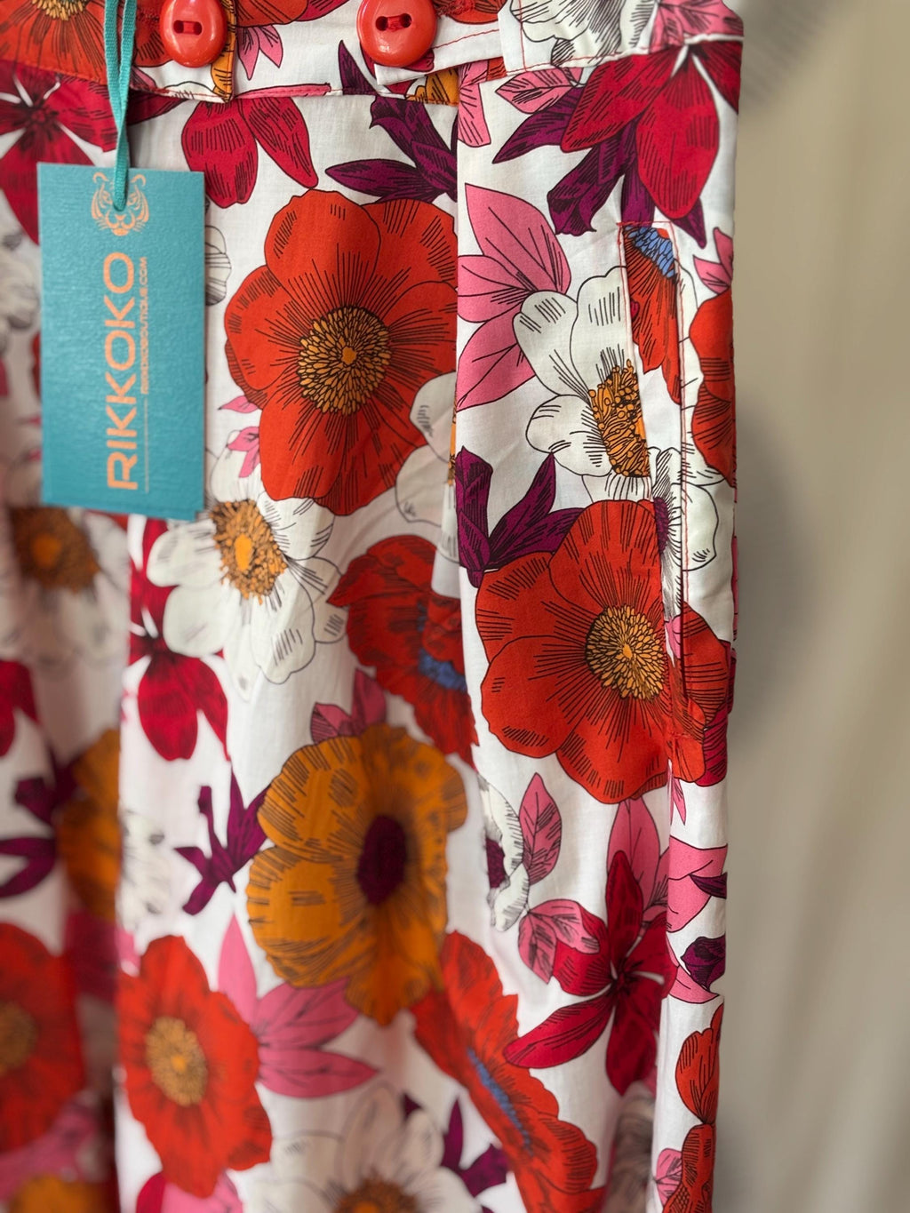 60s Floral Cotton Poplin Set: Sleeveless Top & High-Waisted Pants