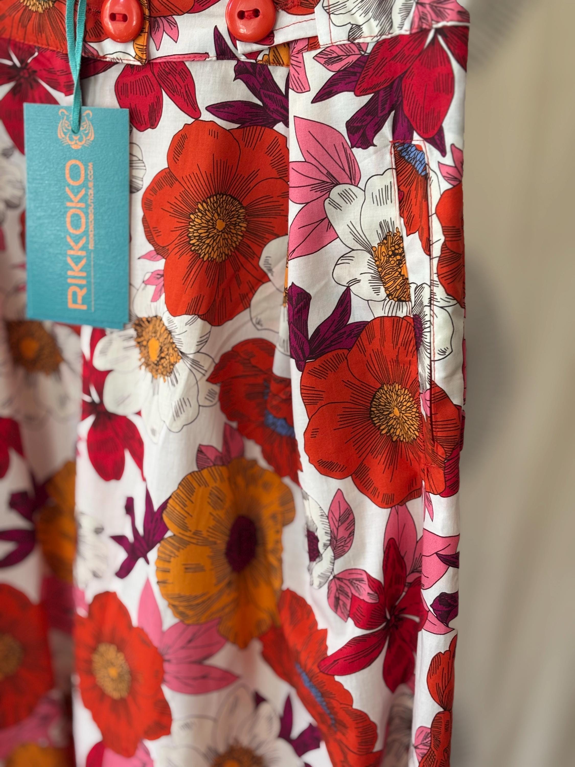 60s Floral Cotton Poplin Set: Sleeveless Top & High-Waisted Pants