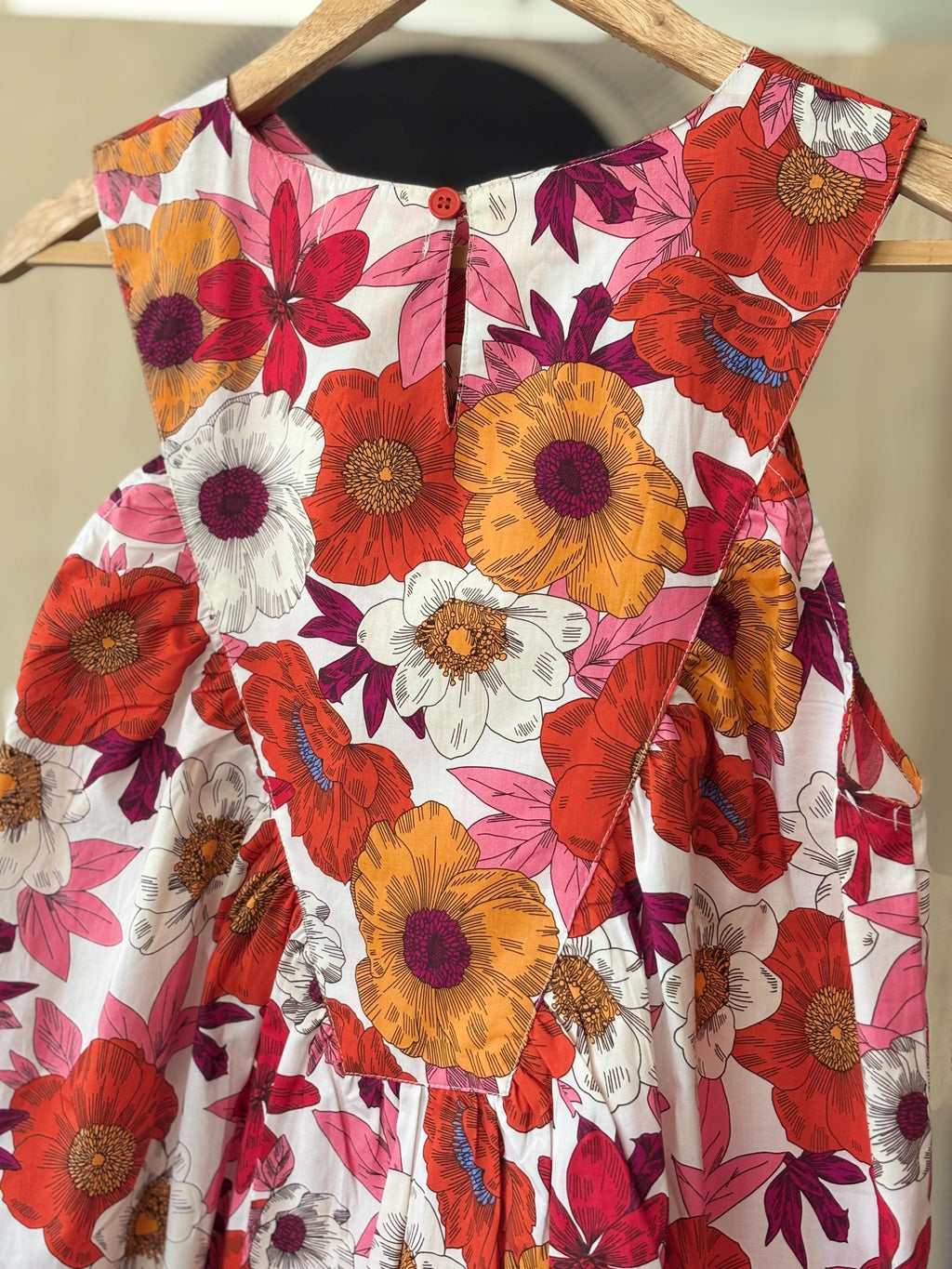 60s Floral Cotton Poplin Set: Sleeveless Top & High-Waisted Pants