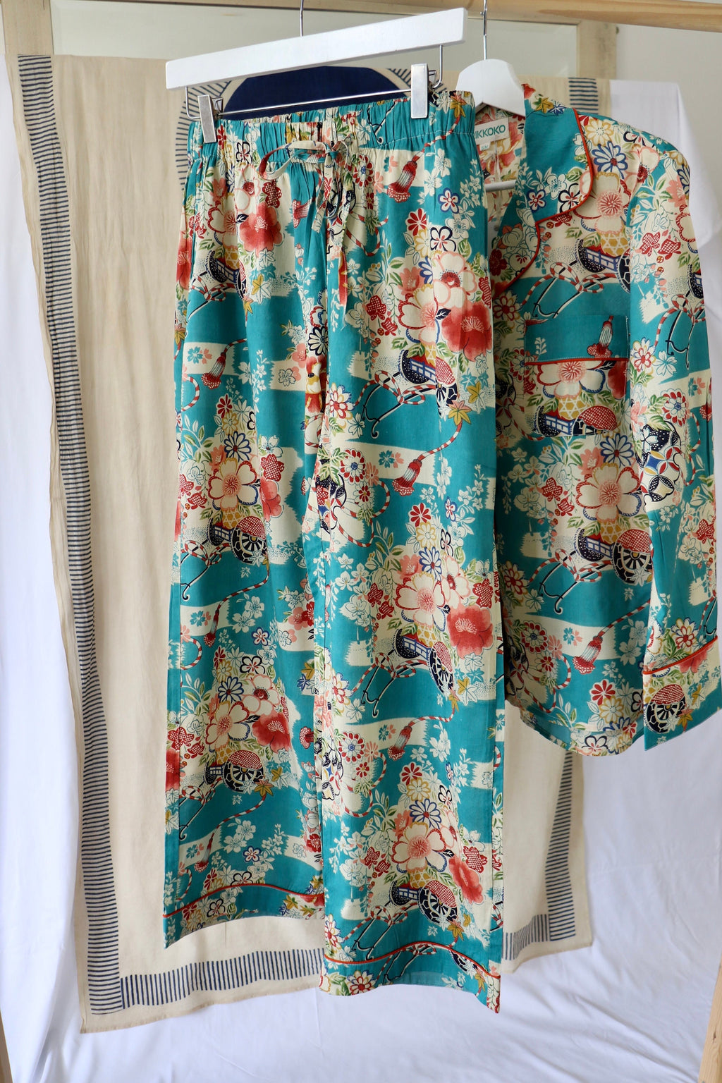 Cotton WOAMAN  PYJAMA  Set BLUE  Sky Print Floral Japanese